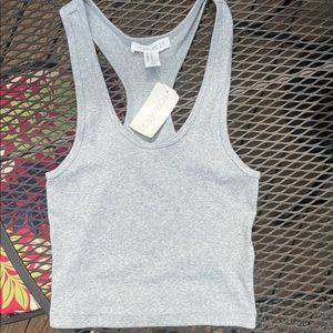 Gray ribbed cropped tank